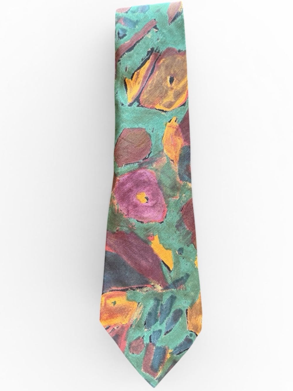 Vintage Oscar de la Renta Couture Collection Teal Floral Silk Tie